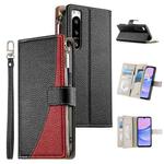 For Sony Xperia 5 IV Stitching Multi-card Zipper Wallet Leather Phone Case with Short Strap(Black)