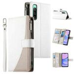 For Sony Xperia 10 IV Stitching Multi-card Zipper Wallet Leather Phone Case with Short Strap(White)