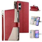 For Sony Xperia 10 VI Stitching Multi-card Zipper Wallet Leather Phone Case with Short Strap(Red)
