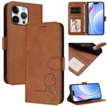 For iPhone 16 Pro Max Litter Panda Embossing RFID Leather Phone Case with Lanyard(Brown)