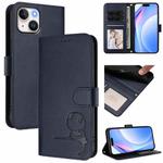 For iPhone 14 / 13 Litter Panda Embossing RFID Leather Phone Case with Lanyard(Blue)