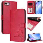 For iPhone SE 2022 / 2020 / 8 / 7 Litter Panda Embossing RFID Leather Phone Case with Lanyard(Rose Red)