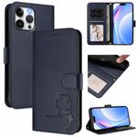For iPhone 13 Pro Max Litter Panda Embossing RFID Leather Phone Case with Lanyard(Blue)