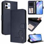 For iPhone 12 / 12 Pro Litter Panda Embossing RFID Leather Phone Case with Lanyard(Blue)