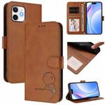 For iPhone 12 / 12 Pro Litter Panda Embossing RFID Leather Phone Case with Lanyard(Brown)