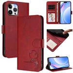 For iPhone 12 Pro Max Litter Panda Embossing RFID Leather Phone Case with Lanyard(Wine Red)