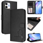 For iPhone 12 mini Litter Panda Embossing RFID Leather Phone Case with Lanyard(Black)