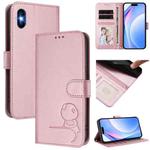 For iPhone X / XS Litter Panda Embossing RFID Leather Phone Case with Lanyard(Pink)