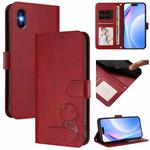 For iPhone X / XS Litter Panda Embossing RFID Leather Phone Case with Lanyard(Wine Red)