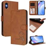 For iPhone X / XS Litter Panda Embossing RFID Leather Phone Case with Lanyard(Brown)