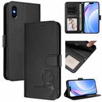 For iPhone XS Max Litter Panda Embossing RFID Leather Phone Case with Lanyard(Black)