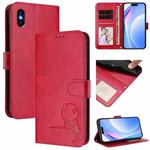 For iPhone XS Max Litter Panda Embossing RFID Leather Phone Case with Lanyard(Rose Red)