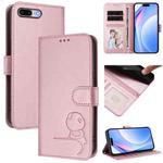 For iPhone 8 Plus / 7 Plus Litter Panda Embossing RFID Leather Phone Case with Lanyard(Pink)