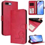 For iPhone 8 Plus / 7 Plus Litter Panda Embossing RFID Leather Phone Case with Lanyard(Rose Red)