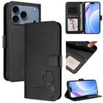 For iPhone 17 Pro Max Litter Panda Embossing RFID Leather Phone Case with Lanyard(Black)