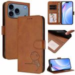 For iPhone 17 Pro Max Litter Panda Embossing RFID Leather Phone Case with Lanyard(Brown)