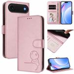 For iPhone 17 Air Litter Panda Embossing RFID Leather Phone Case with Lanyard(Pink)