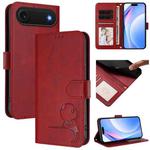 For iPhone 17 Air Litter Panda Embossing RFID Leather Phone Case with Lanyard(Wine Red)
