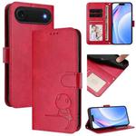 For iPhone 17 Air Litter Panda Embossing RFID Leather Phone Case with Lanyard(Rose Red)