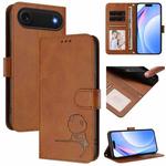 For iPhone 17 Air Litter Panda Embossing RFID Leather Phone Case with Lanyard(Brown)