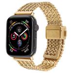 For Apple Watch 46mm / 49mm / 45mm / 44mm Magnetic Snap Clasp Steel Mesh Metal Watch Band(Gold)