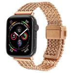 For Apple Watch 46mm / 49mm / 45mm / 44mm Magnetic Snap Clasp Steel Mesh Metal Watch Band(Rose Gold)