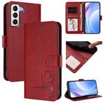 For Samsung Galaxy S21 5G Litter Panda Embossing RFID Leather Phone Case with Lanyard(Wine Red)