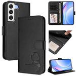 For Samsung Galaxy S22+ 5G Litter Panda Embossing RFID Leather Phone Case with Lanyard(Black)