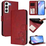 For Samsung Galaxy S22+ 5G Litter Panda Embossing RFID Leather Phone Case with Lanyard(Wine Red)