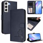 For Samsung Galaxy S22+ 5G Litter Panda Embossing RFID Leather Phone Case with Lanyard(Blue)