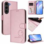 For Samsung Galaxy S23 5G Litter Panda Embossing RFID Leather Phone Case with Lanyard(Pink)