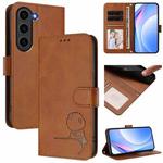For Samsung Galaxy S23 5G Litter Panda Embossing RFID Leather Phone Case with Lanyard(Brown)