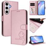 For Samsung Galaxy S24 FE 5G Litter Panda Embossing RFID Leather Phone Case with Lanyard(Pink)