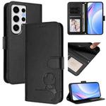 For Samsung Galaxy S24 Ultra 5G Litter Panda Embossing RFID Leather Phone Case with Lanyard(Black)