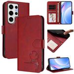 For Samsung Galaxy S24 Ultra 5G Litter Panda Embossing RFID Leather Phone Case with Lanyard(Wine Red)