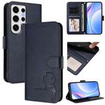 For Samsung Galaxy S24 Ultra 5G Litter Panda Embossing RFID Leather Phone Case with Lanyard(Blue)