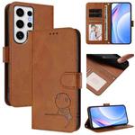 For Samsung Galaxy S24 Ultra 5G Litter Panda Embossing RFID Leather Phone Case with Lanyard(Brown)