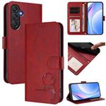 For Samsung Galaxy M54 5G / F54 5G Litter Panda Embossing RFID Leather Phone Case with Lanyard(Wine Red)