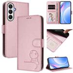For Samsung Galaxy A05s 4G / F14 4G Litter Panda Embossing RFID Leather Phone Case with Lanyard(Pink)