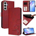 For Samsung Galaxy A05s 4G / F14 4G Litter Panda Embossing RFID Leather Phone Case with Lanyard(Wine Red)
