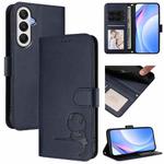 For Samsung Galaxy A05s 4G / F14 4G Litter Panda Embossing RFID Leather Phone Case with Lanyard(Blue)