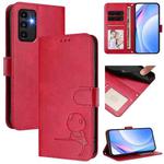 For Samsung Galaxy A13 5G / 4G Litter Panda Embossing RFID Leather Phone Case with Lanyard(Rose Red)