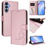 For Samsung Galaxy A15 5G / 4G Litter Panda Embossing RFID Leather Phone Case with Lanyard(Pink)