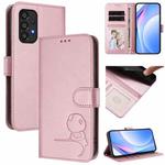 For Samsung Galaxy A33 5G Litter Panda Embossing RFID Leather Phone Case with Lanyard(Pink)