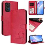 For Samsung Galaxy A33 5G Litter Panda Embossing RFID Leather Phone Case with Lanyard(Rose Red)