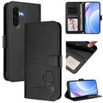 For Samsung Galaxy A36 5G Litter Panda Embossing RFID Leather Phone Case with Lanyard(Black)