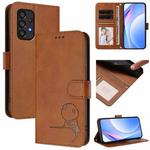For Samsung Galaxy A53 5G Litter Panda Embossing RFID Leather Phone Case with Lanyard(Brown)