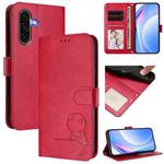 For Samsung Galaxy A56 5G / A36 5G Litter Panda Embossing RFID Leather Phone Case with Lanyard(Rose Red)