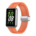 For Samsung Galaxy Fit 3 Magnetic Fold Silver Buckle Silicone Watch Band(Orange)
