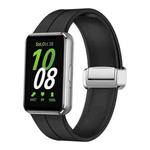 For Samsung Galaxy Fit 3 Magnetic Fold Silver Buckle Silicone Watch Band(Black)